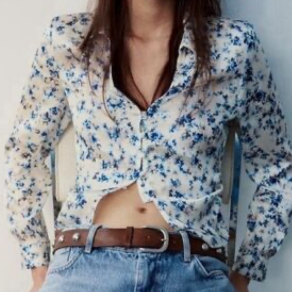 NWT • Zara • Floral Button Down Shirt •